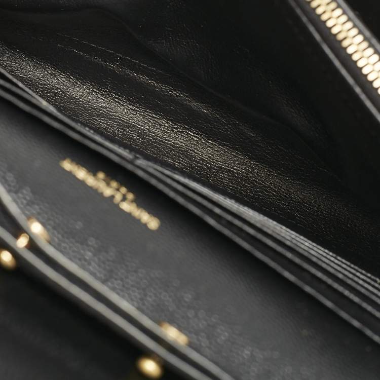 Pre Owned Saint Laurent Black Matelassé Leather Cassandre Envelope Wallet on Chain