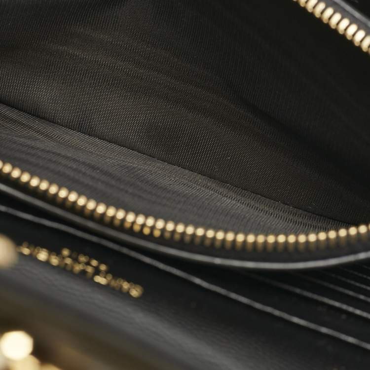 Pre Owned Saint Laurent Black Matelassé Leather Cassandre Envelope Wallet on Chain