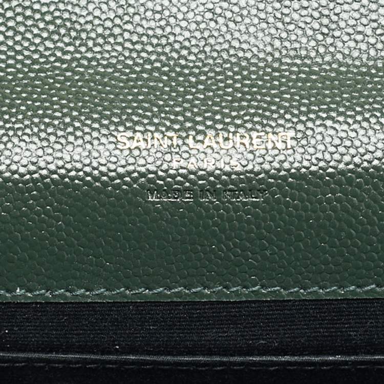 Pre Owned Saint Laurent Green Mixed Quilted Leather Envelope Flap Wristlet Clutch 