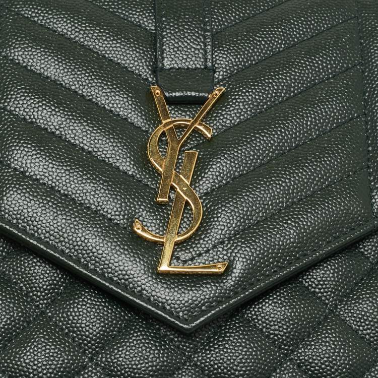 Pre Owned Saint Laurent Green Mixed Quilted Leather Envelope Flap Wristlet Clutch 