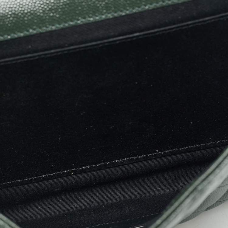 Pre Owned Saint Laurent Green Mixed Quilted Leather Envelope Flap Wristlet Clutch 