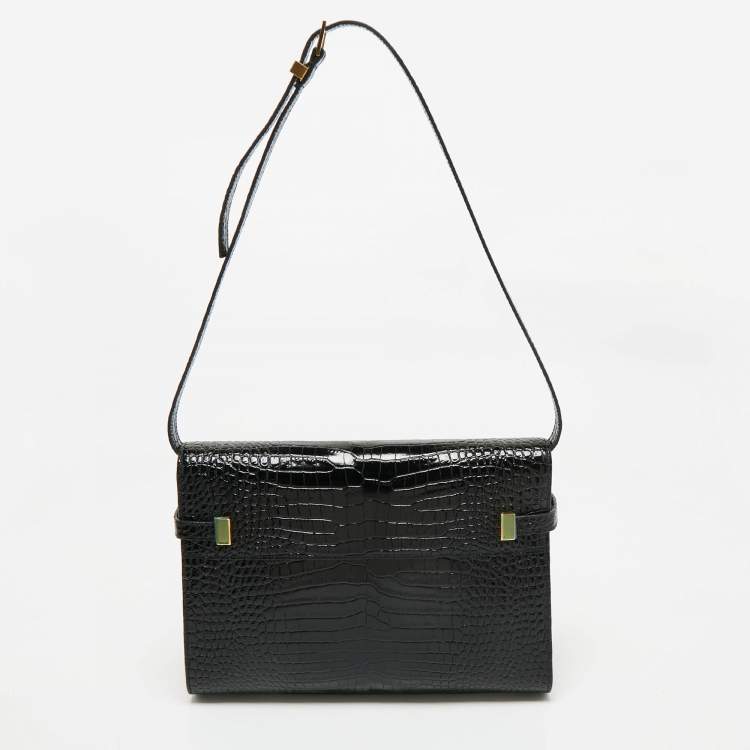 Pre Owned Saint Laurent Black Croc Embossed Leather Manhattan Shoulder Bag
