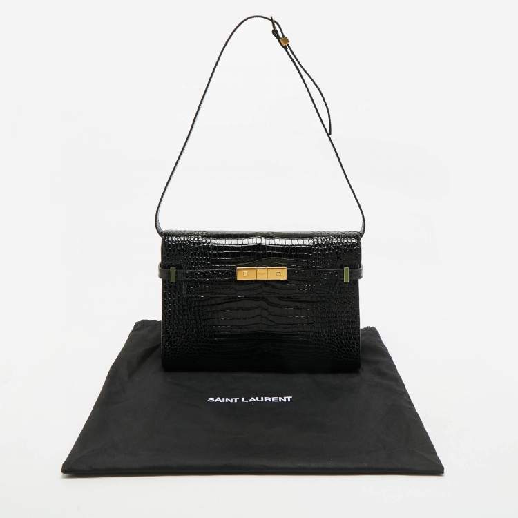 Pre Owned Saint Laurent Black Croc Embossed Leather Manhattan Shoulder Bag