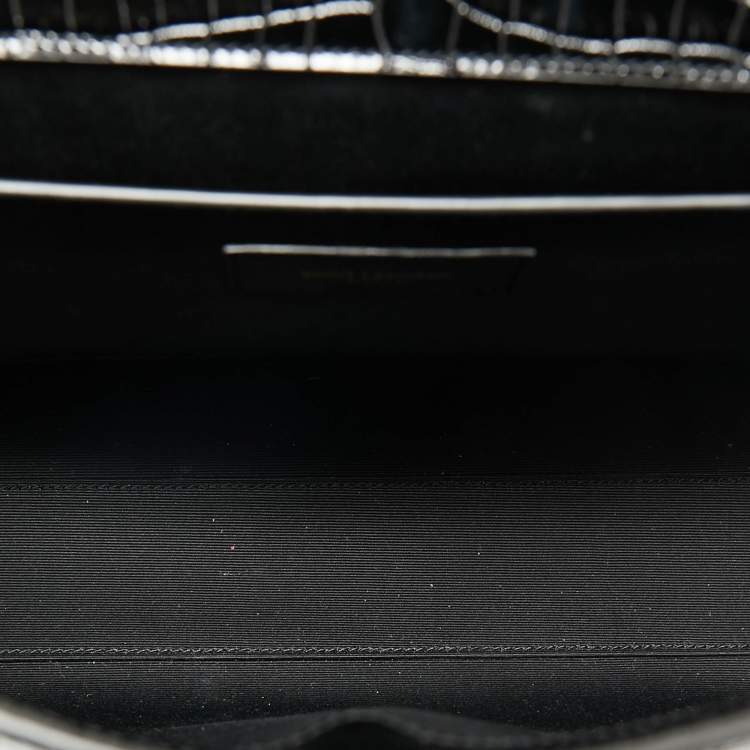 Pre Owned Saint Laurent Black Croc Embossed Leather Manhattan Shoulder Bag