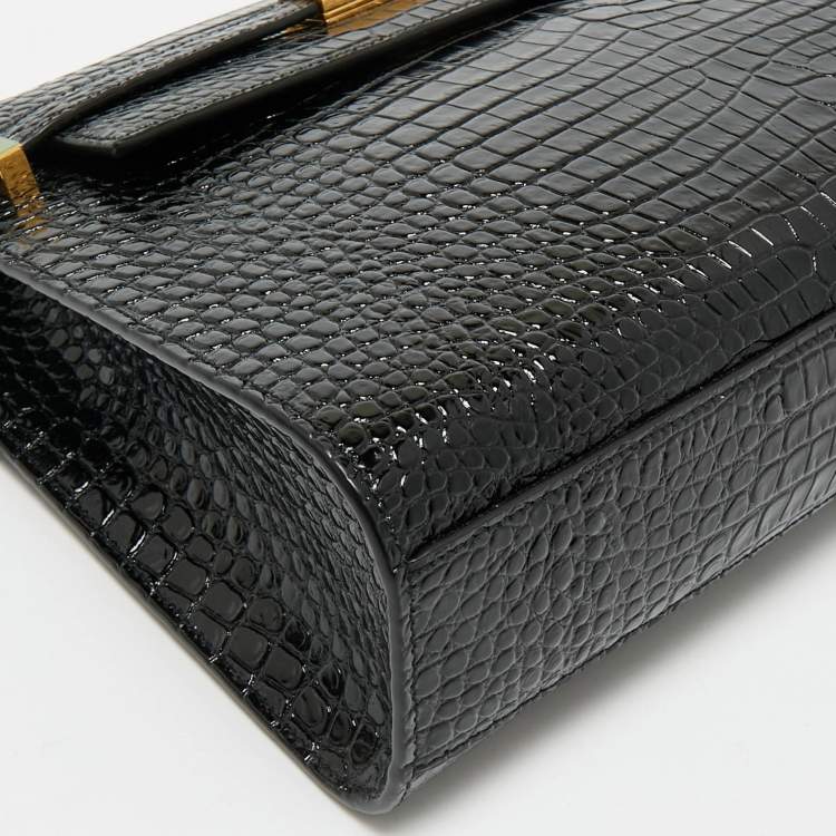 Pre Owned Saint Laurent Black Croc Embossed Leather Manhattan Shoulder Bag