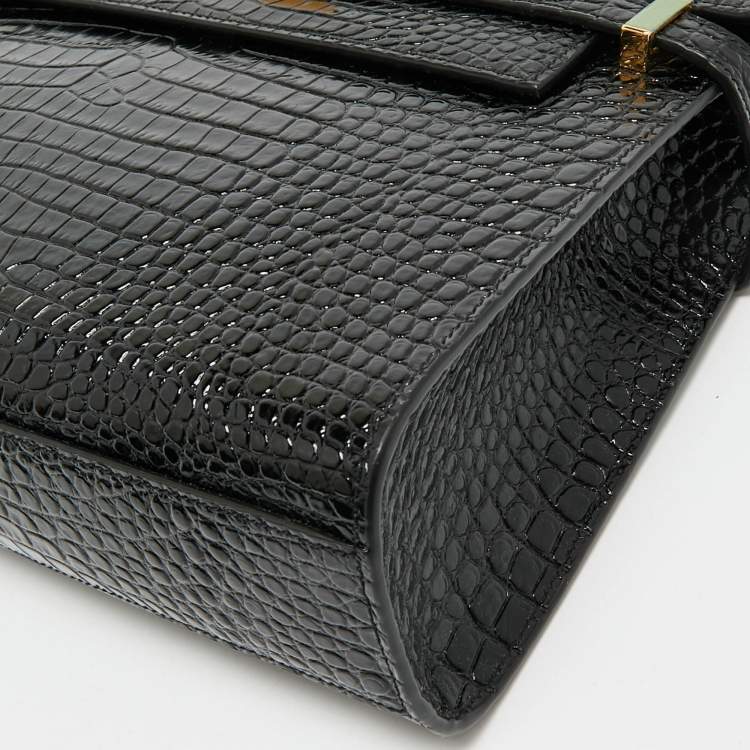 Pre Owned Saint Laurent Black Croc Embossed Leather Manhattan Shoulder Bag