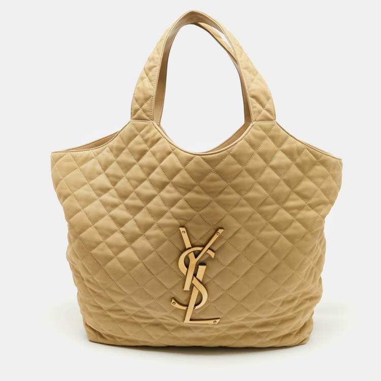 Pre Owned Saint Laurent Beige Quilted Nubuck Maxi Icare Shopping Tote
