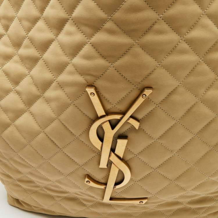 Pre Owned Saint Laurent Beige Quilted Nubuck Maxi Icare Shopping Tote