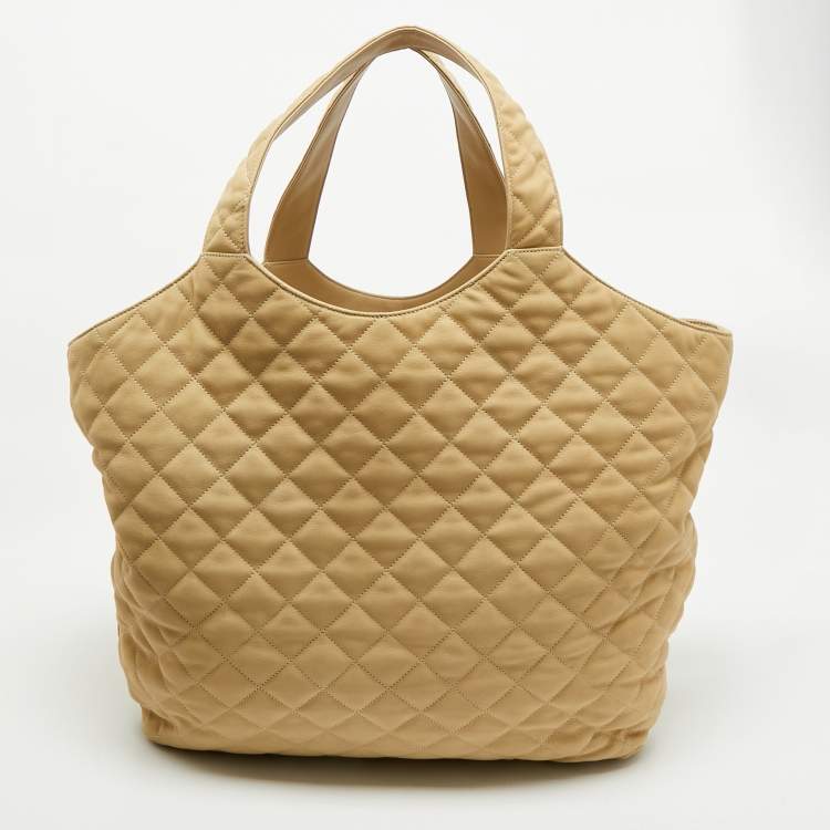 Pre Owned Saint Laurent Beige Quilted Nubuck Maxi Icare Shopping Tote