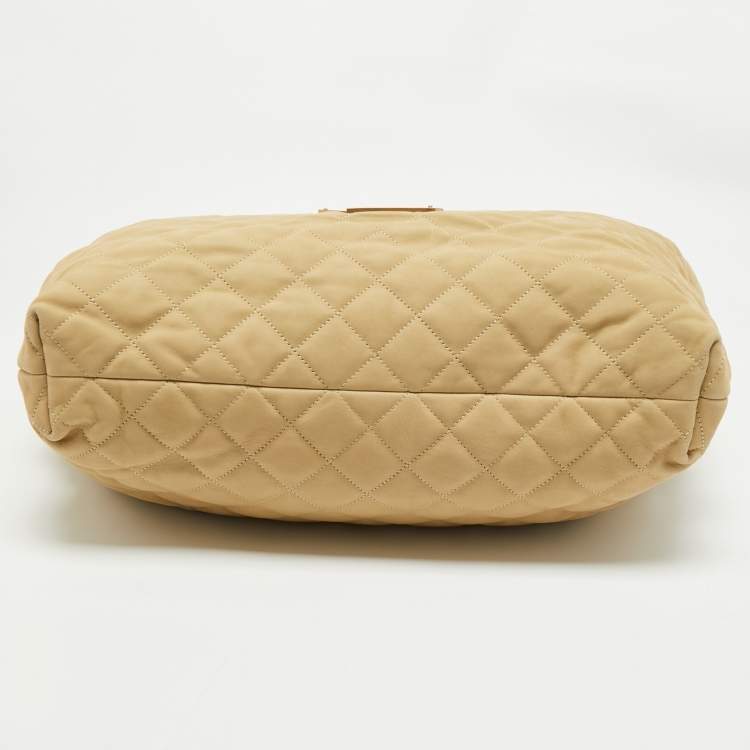Pre Owned Saint Laurent Beige Quilted Nubuck Maxi Icare Shopping Tote