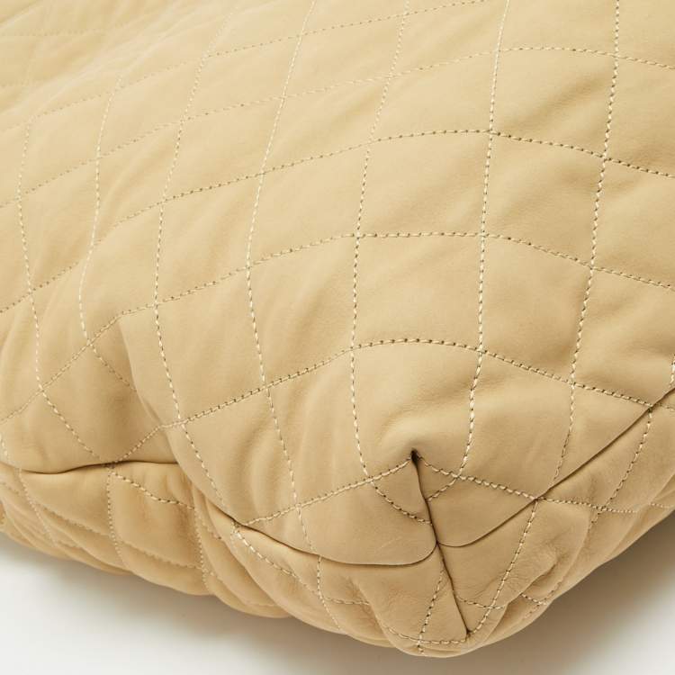 Pre Owned Saint Laurent Beige Quilted Nubuck Maxi Icare Shopping Tote