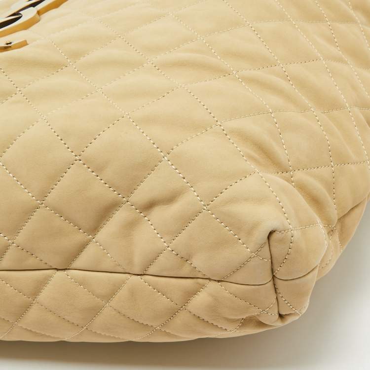 Pre Owned Saint Laurent Beige Quilted Nubuck Maxi Icare Shopping Tote