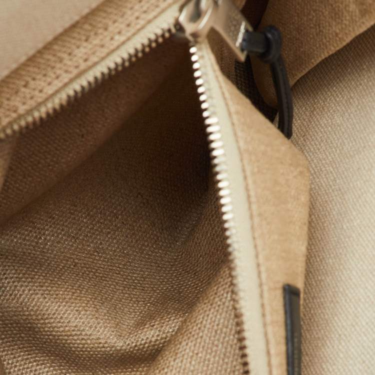 Pre Owned Saint Laurent Beige/Black Canvas and Leather Small Rive Gauche Tote