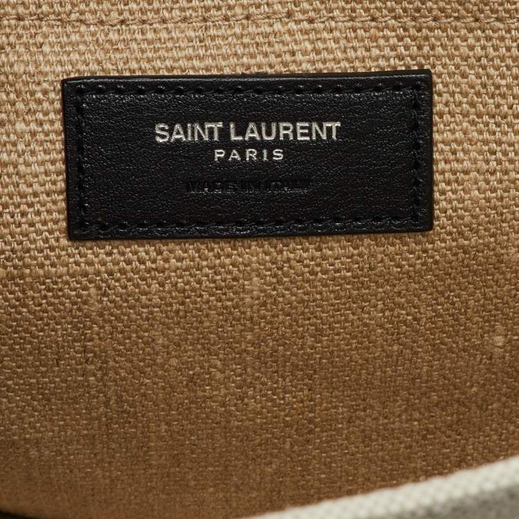 Pre Owned Saint Laurent Beige/Black Canvas and Leather Small Rive Gauche Tote