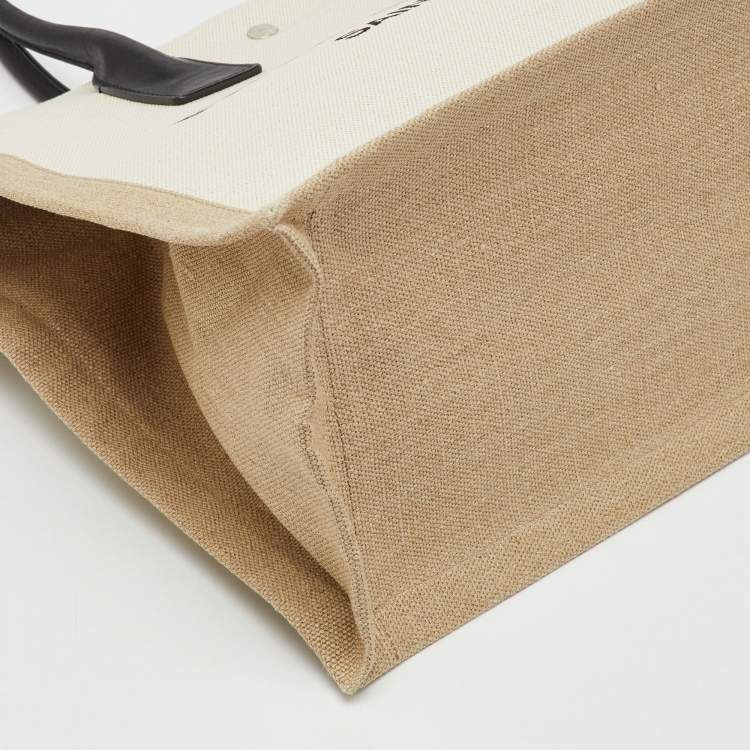 Pre Owned Saint Laurent Beige/Black Canvas and Leather Small Rive Gauche Tote