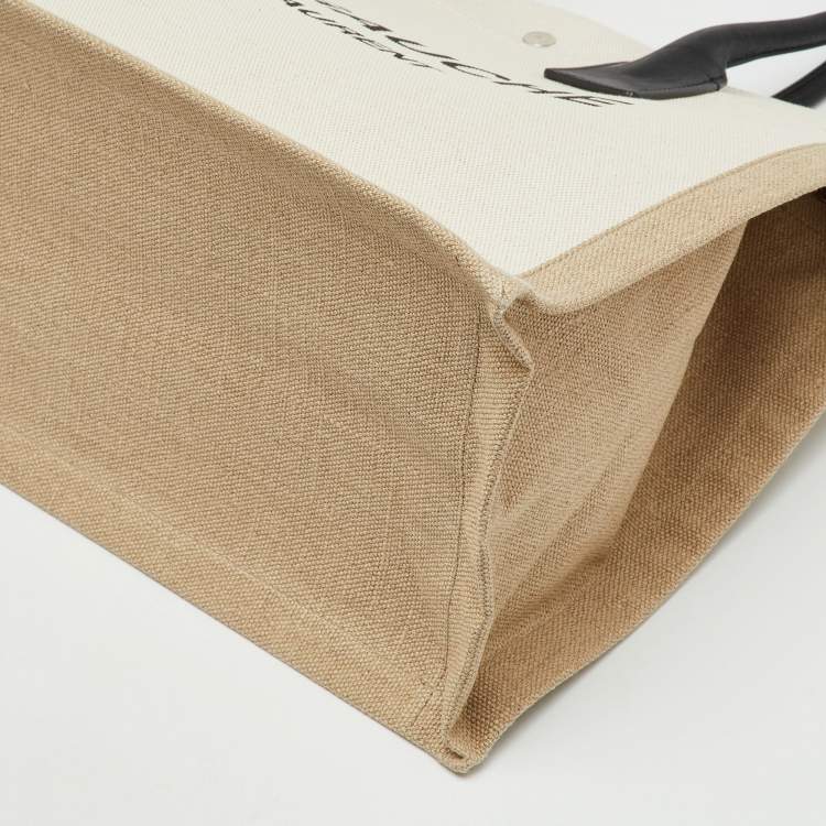 Pre Owned Saint Laurent Beige/Black Canvas and Leather Small Rive Gauche Tote