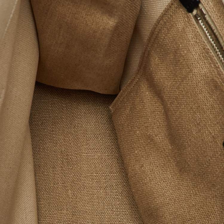 Pre Owned Saint Laurent Beige/Black Canvas and Leather Small Rive Gauche Tote