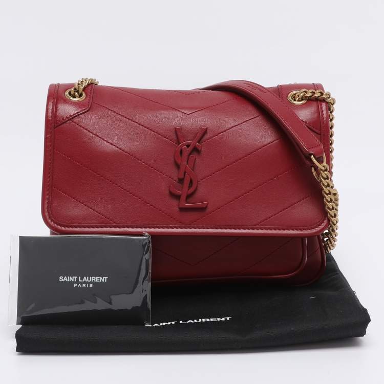 Pre Owned Saint Laurent Red Matelasse Leather Baby Niki Chain Shoulder Bag