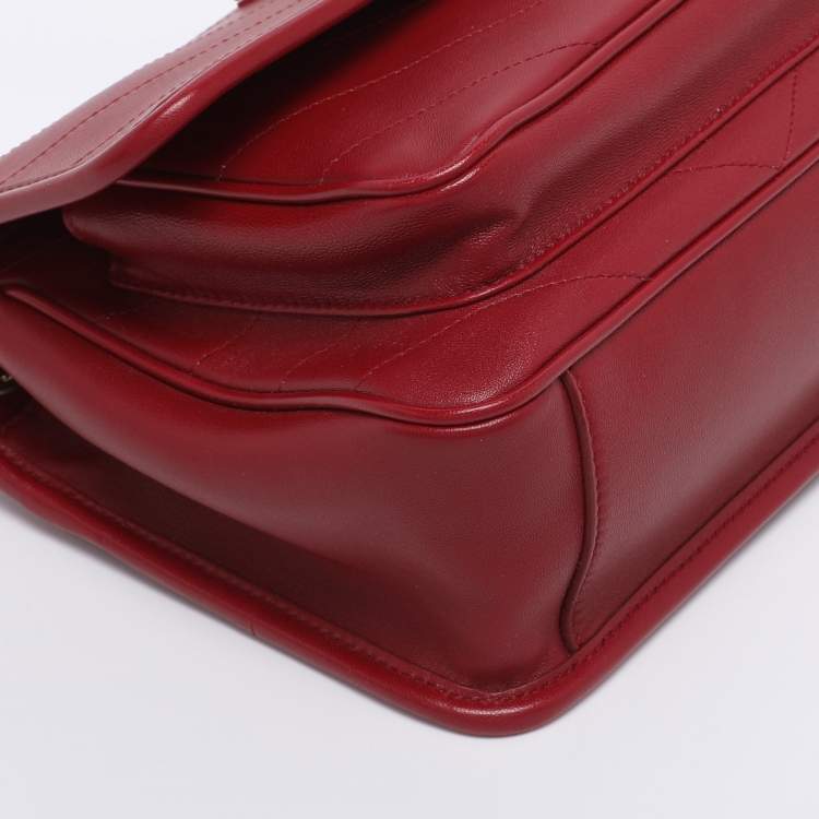 Pre Owned Saint Laurent Red Matelasse Leather Baby Niki Chain Shoulder Bag