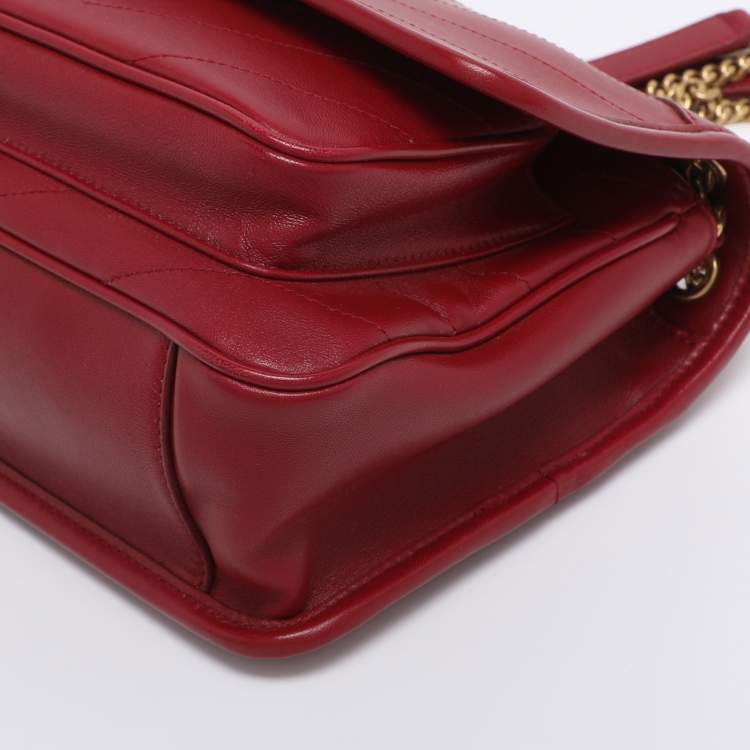 Pre Owned Saint Laurent Red Matelasse Leather Baby Niki Chain Shoulder Bag