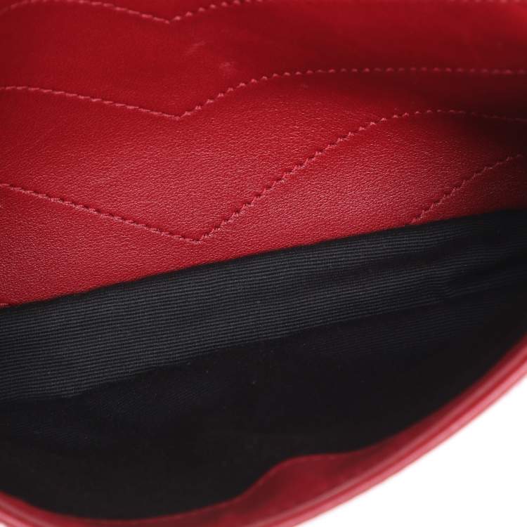 Pre Owned Saint Laurent Red Matelasse Leather Baby Niki Chain Shoulder Bag