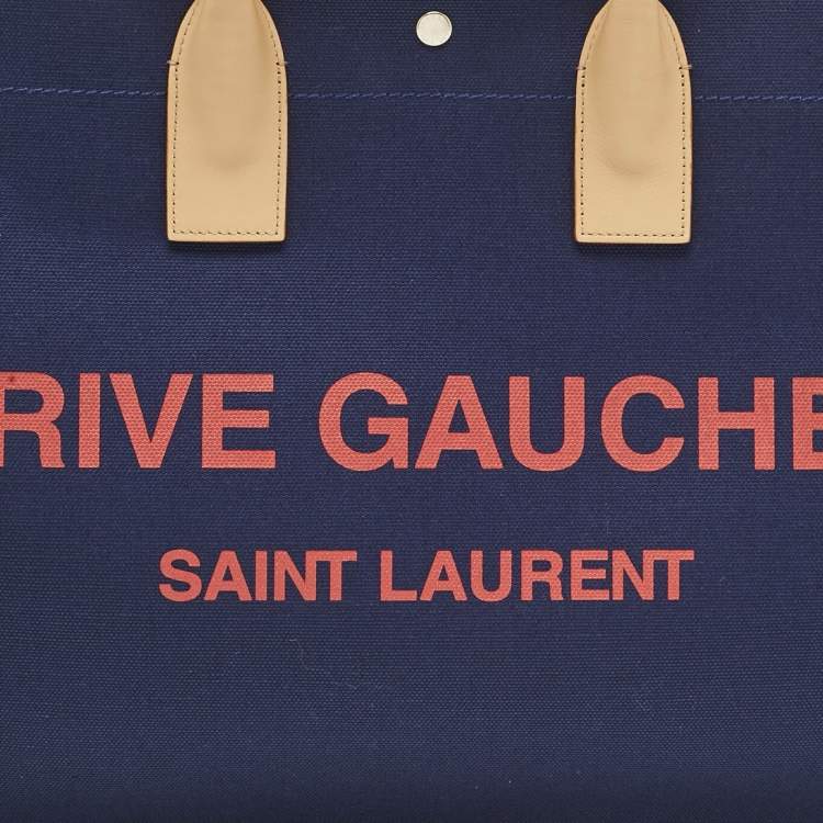 Pre Owned Saint Laurent Navy Blue Canvas Large Rive Gauche Tote