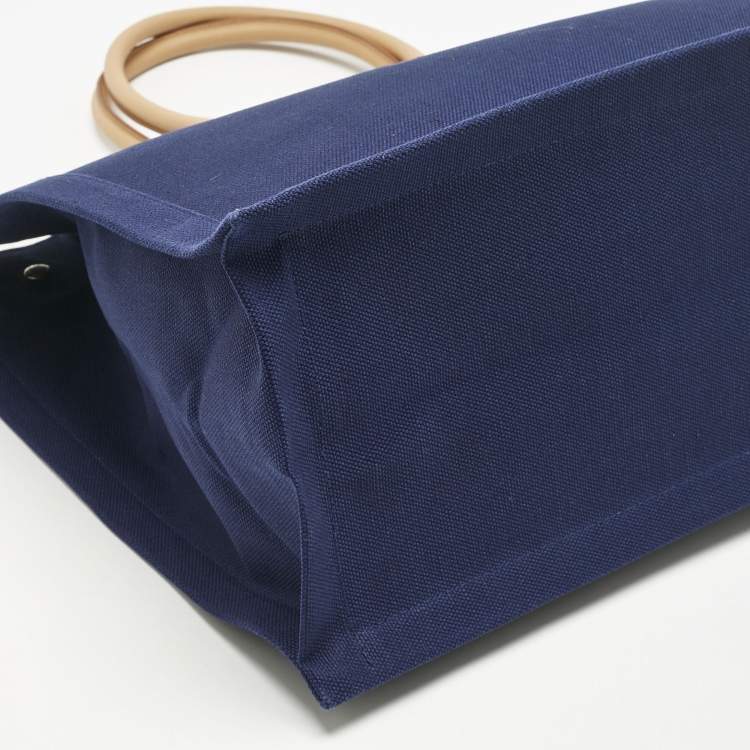 Pre Owned Saint Laurent Navy Blue Canvas Large Rive Gauche Tote