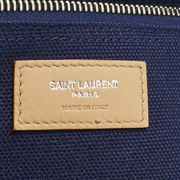 Pre Owned Saint Laurent Navy Blue Canvas Large Rive Gauche Tote