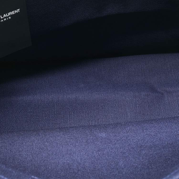 Pre Owned Saint Laurent Navy Blue Canvas Large Rive Gauche Tote