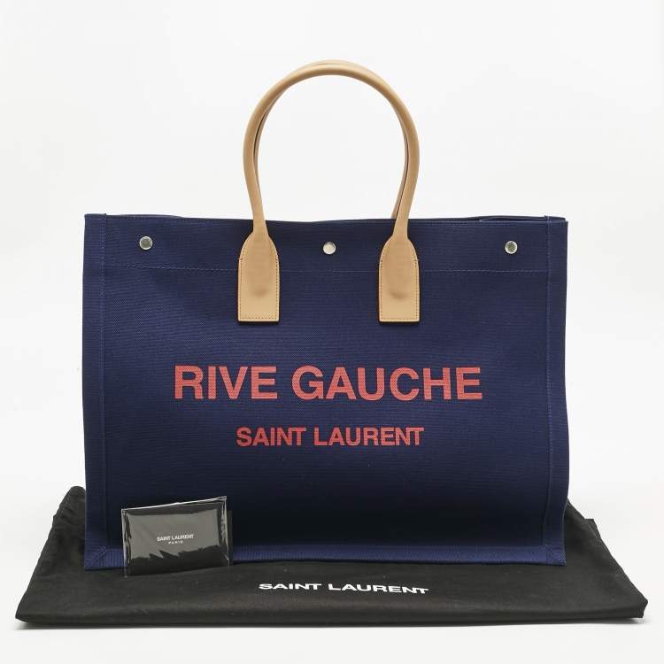 Pre Owned Saint Laurent Navy Blue Canvas Large Rive Gauche Tote