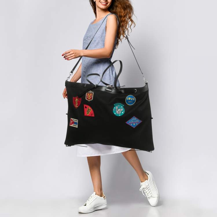 Pre Owned Saint Laurent Black Canvas Large Patchwork Flat Shopper Tote