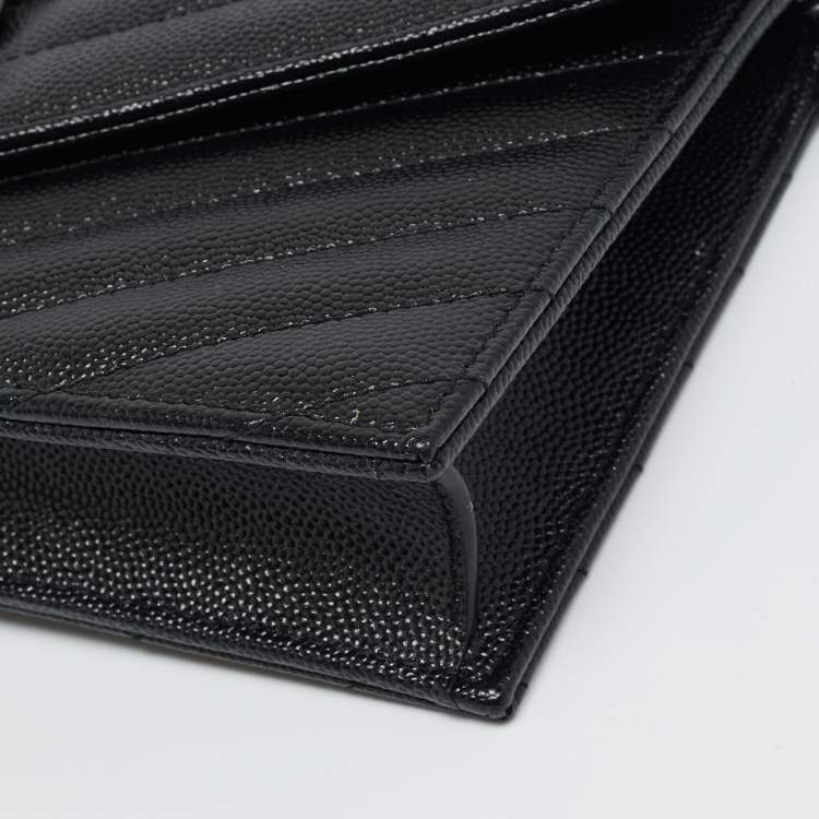 Pre Owned Saint Laurent Black Matelassé Leather Cassandre Envelope Wallet on Chain