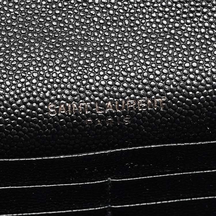 Pre Owned Saint Laurent Black Matelassé Leather Cassandre Envelope Wallet on Chain