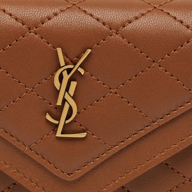 Pre Owned Saint Laurent Brown Quilted Leather Gaby Compact Wallet
