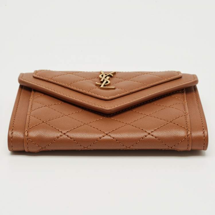Pre Owned Saint Laurent Brown Quilted Leather Gaby Compact Wallet