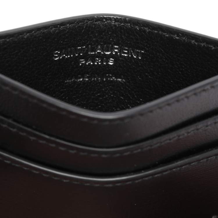 Pre Owned Saint Laurent Black Leather Tiny Cassandre Card Holder