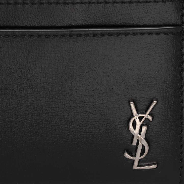 Pre Owned Saint Laurent Black Leather Tiny Cassandre Card Holder