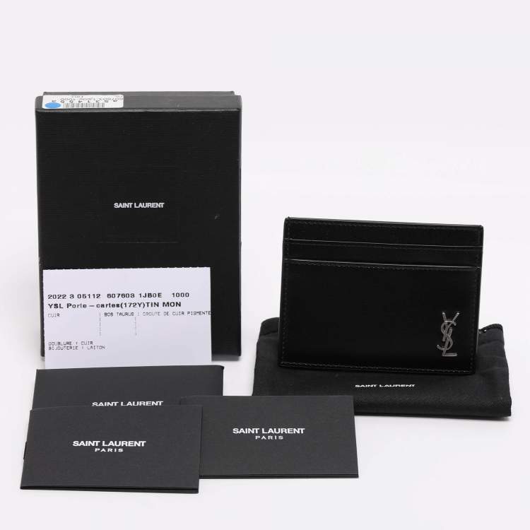 Pre Owned Saint Laurent Black Leather Tiny Cassandre Card Holder