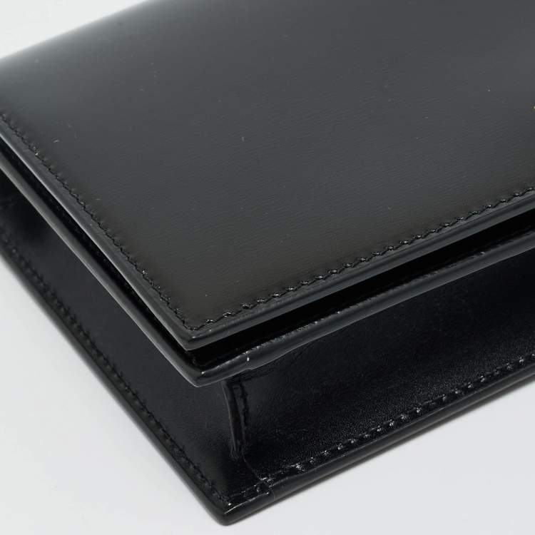 Pre Owned Saint Laurent Black Glossy Leather Flap Wallet On Chain