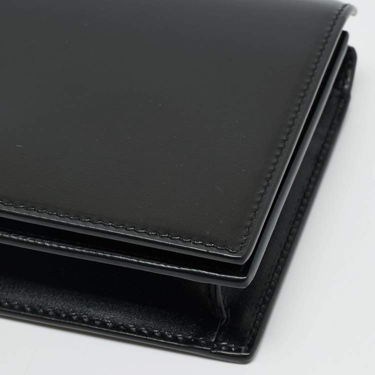 Pre Owned Saint Laurent Black Glossy Leather Flap Wallet On Chain