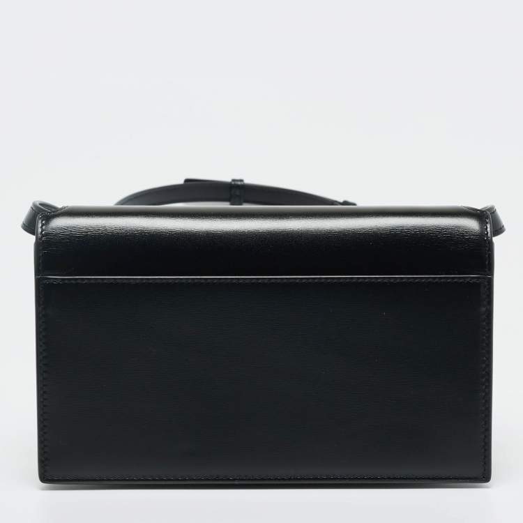 Pre Owned Saint Laurent Black Glossy Leather Flap Wallet On Chain