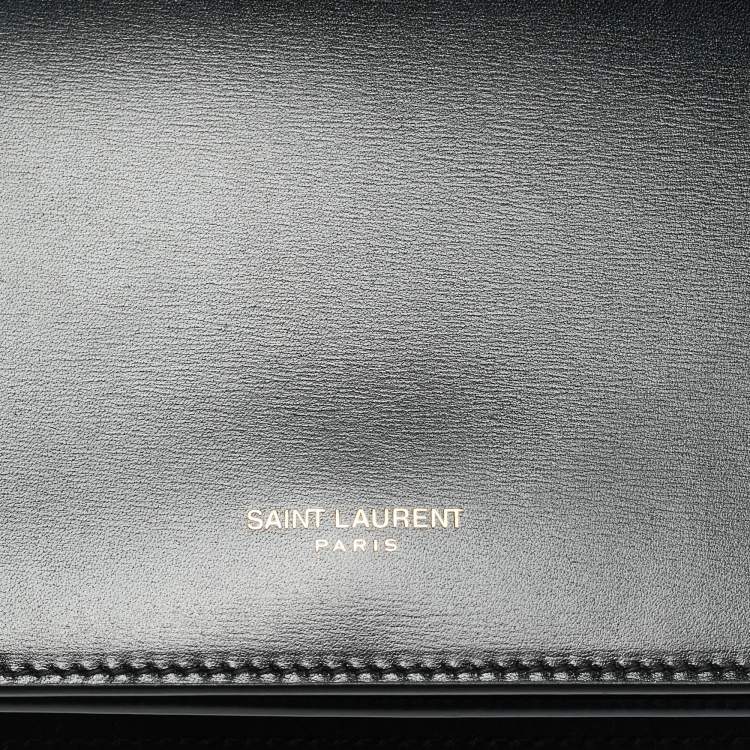 Pre Owned Saint Laurent Black Glossy Leather Flap Wallet On Chain