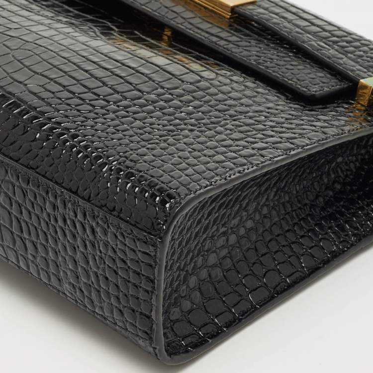 Pre Owned Saint Laurent Black Croc Embossed Leather Manhattan Shoulder Bag