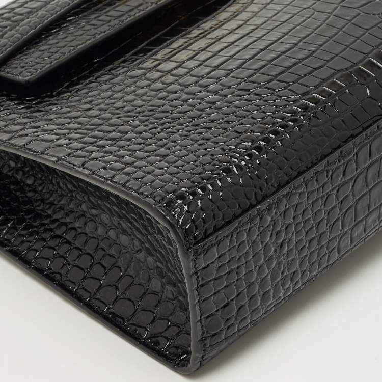 Pre Owned Saint Laurent Black Croc Embossed Leather Manhattan Shoulder Bag