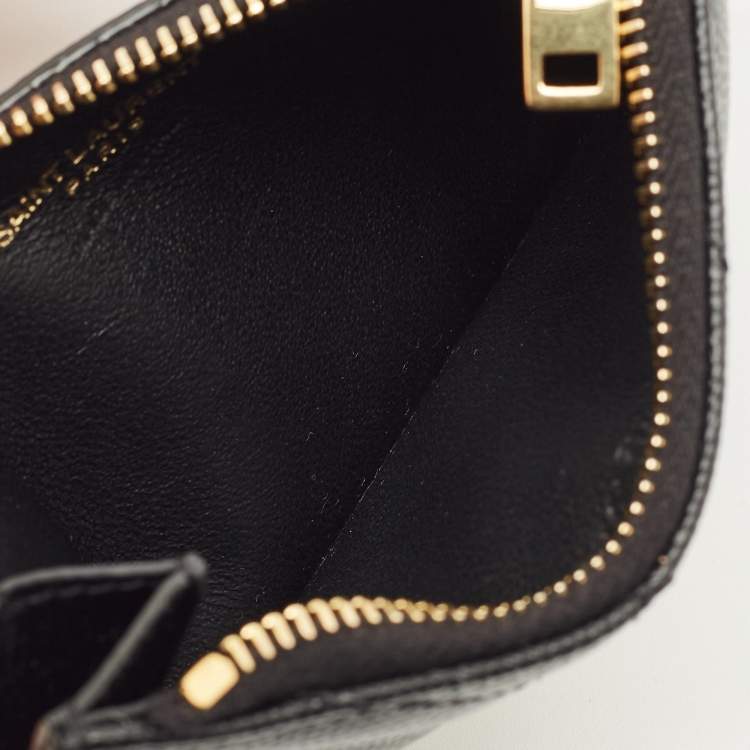 Pre Owned Saint Laurent Tiny Cassandre Black Matelassé Leather Zipped Card Holder