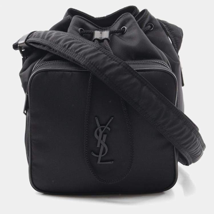 Pre Owned Saint Laurent Paris Niki Bucket Black Nylon Leather Shoulder Bag