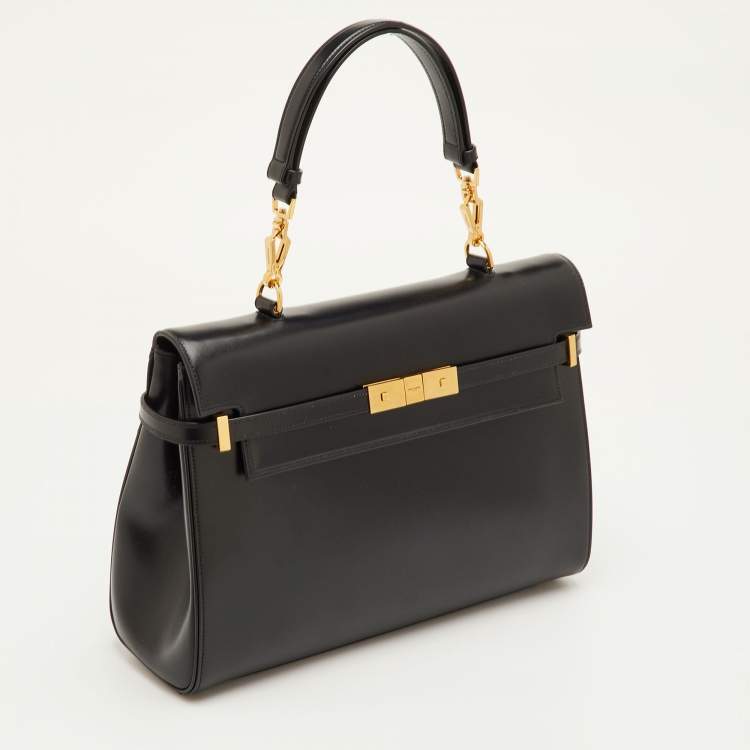 Pre Owned Saint Laurent Manhattan Black Leather Top Handle Bag