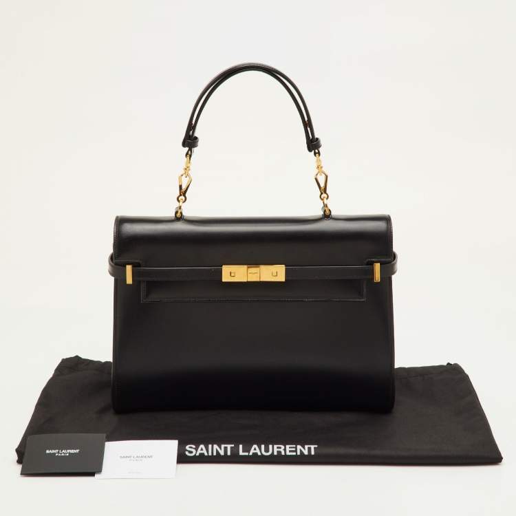 Pre Owned Saint Laurent Manhattan Black Leather Top Handle Bag