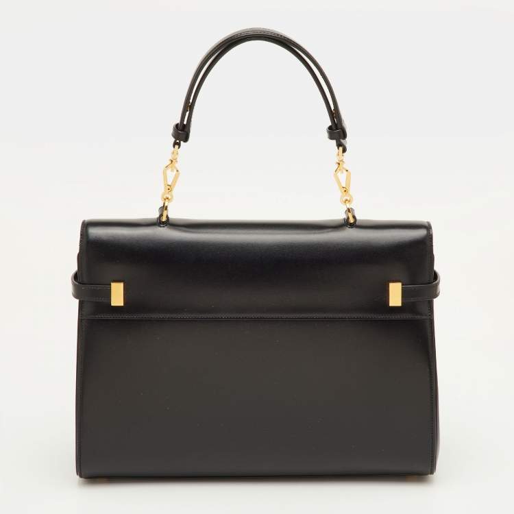 Pre Owned Saint Laurent Manhattan Black Leather Top Handle Bag