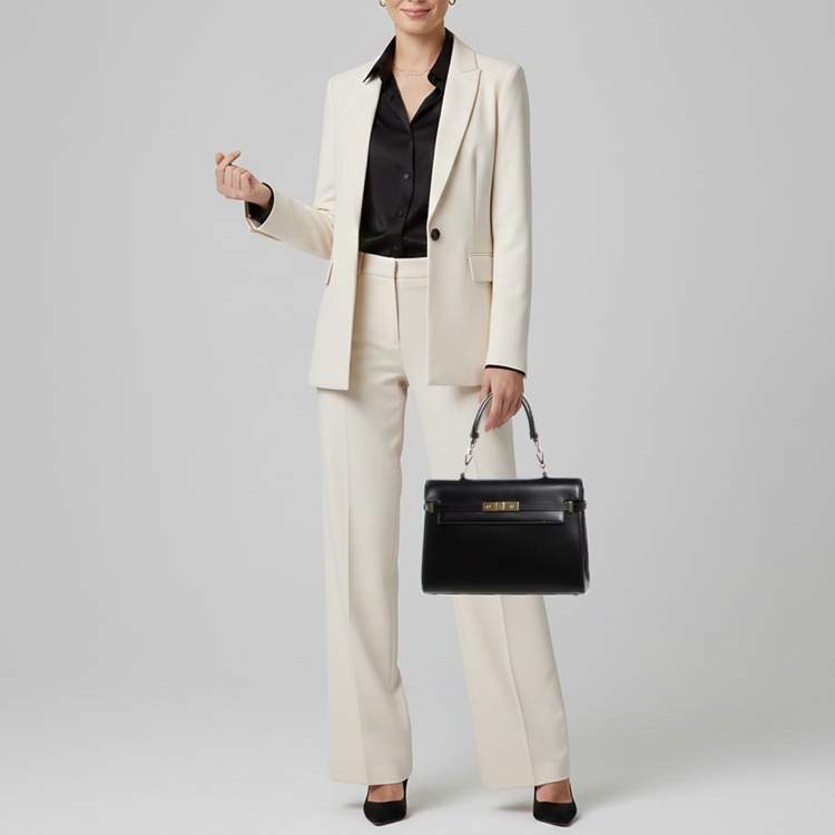 Pre Owned Saint Laurent Manhattan Black Leather Top Handle Bag